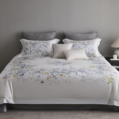 Bettwäsche-Garnitur aus Baumwollsatin mit feinem Aquarell-Blumenprint und Hotelverschluss Brehn