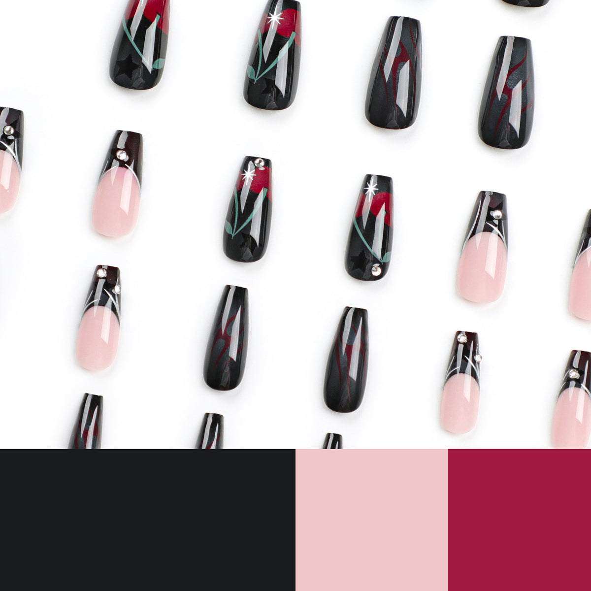 Kunstvolle Nagelkunst mit eleganten Glitzerakzenten und floralem Design Brehn