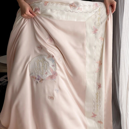 Bestickte Satin-Feel Schmetterlings Bettbezug Bettwäsche Set