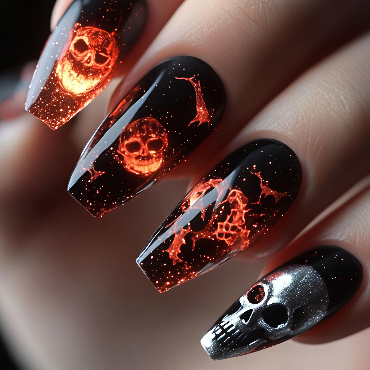 Kreative Kunstnägel mit Totenkopf-Design Brehn