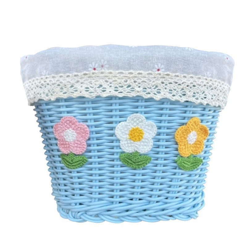 Blumengestickter geflochtener Aufbewahrungskorb Brehn