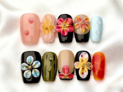Dekoratives Handgefertigtes Press-On Nagelkunstset mit von Strand inspirierten Designs