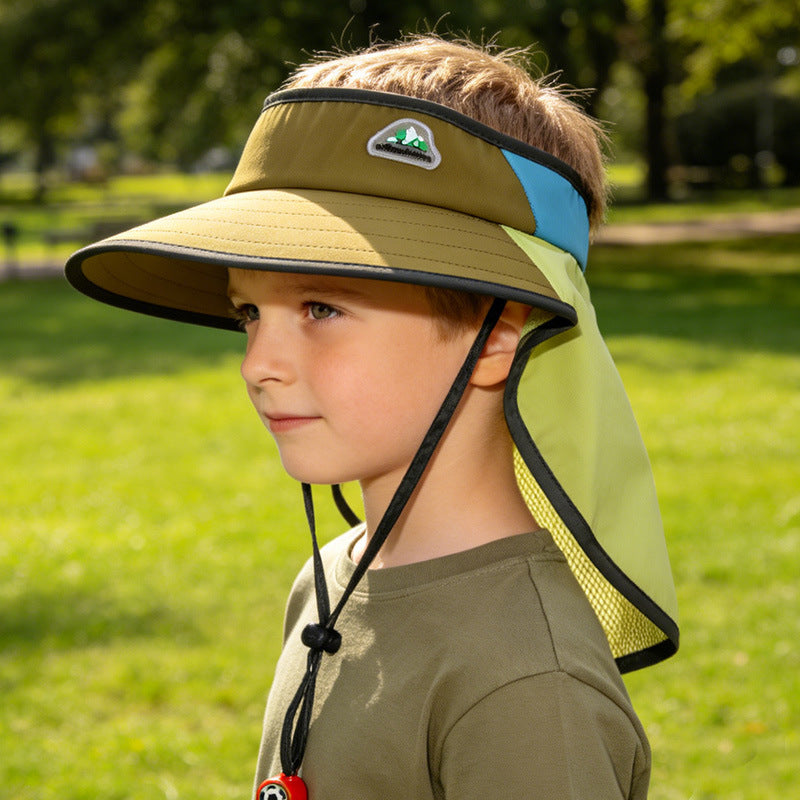 Kinder-Sonnenschutz-Hut mit Nackenwärmer, verstellbarem Kinnriemen und atmungsaktivem Mesh-Visier