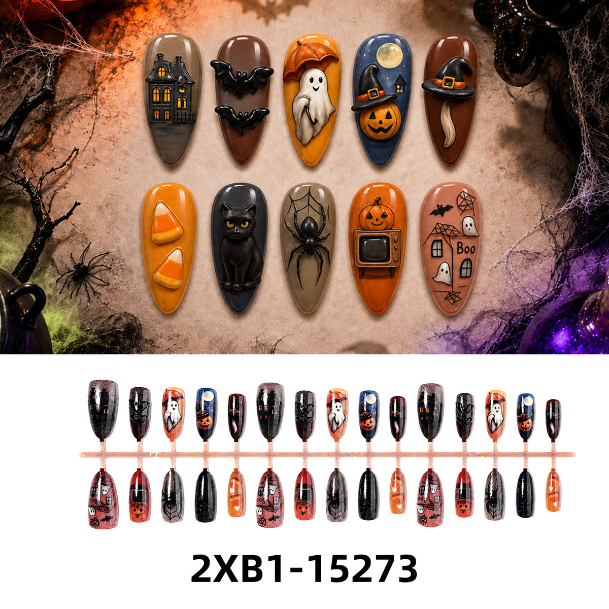 Kunstnagelset mit kreativen Halloween-Motiven Brehn