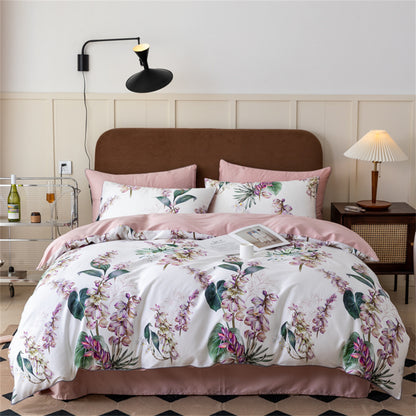 Luxuriöse Baumwollsatin-Bettwäsche-Garnitur mit großfloralem botanischem Print