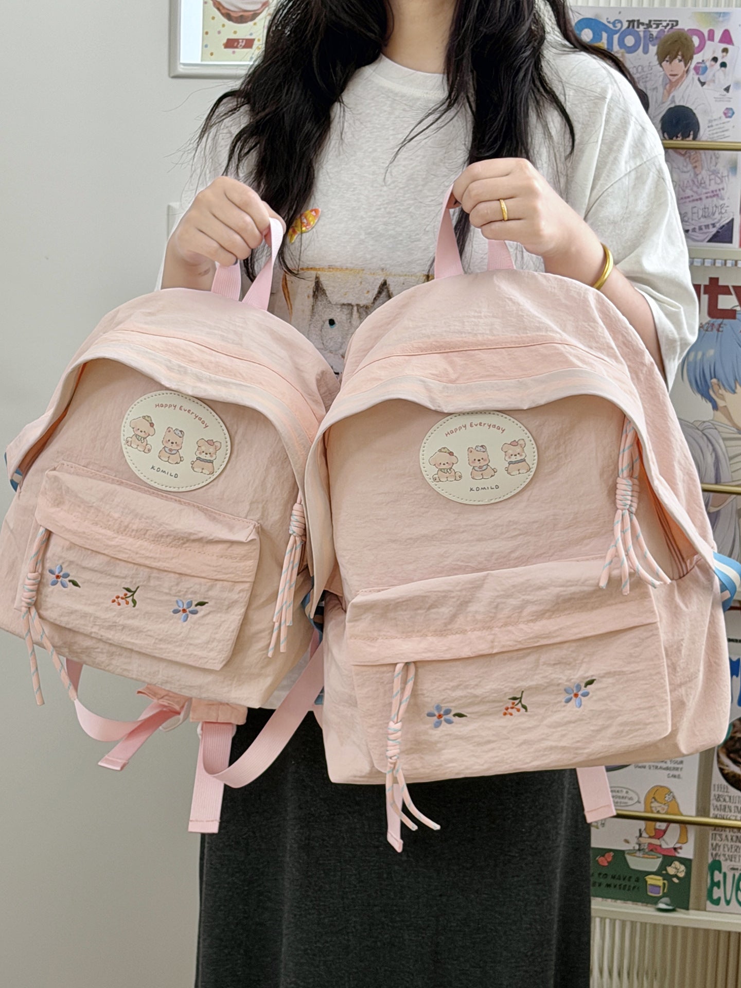 Hübscher illustrierter Blumenmuster-Rucksack