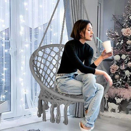 Macrame hängende Schwingstuhl boho gewebte Fransen Innen Außen Hängematte Sitz Brehn