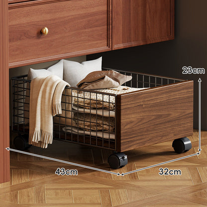 Unterbett-Rollaufbewahrungsdrawer mit Drahtgitterseiten und Holzoptik-Panels