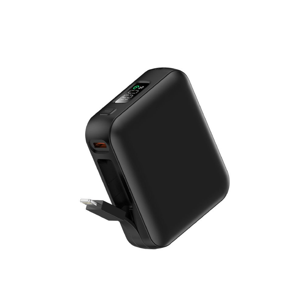 Tragbare Powerbank mit integriertem Ladekabel und digitaler Anzeige Brehn
