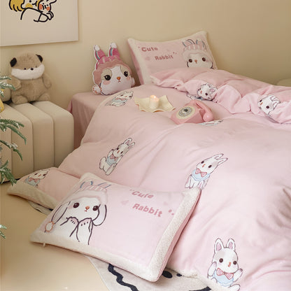 Kinderbettwäsche-Set mit Teddyfleece-Besatz und niedlichen Panda- & Bärenmotiven
