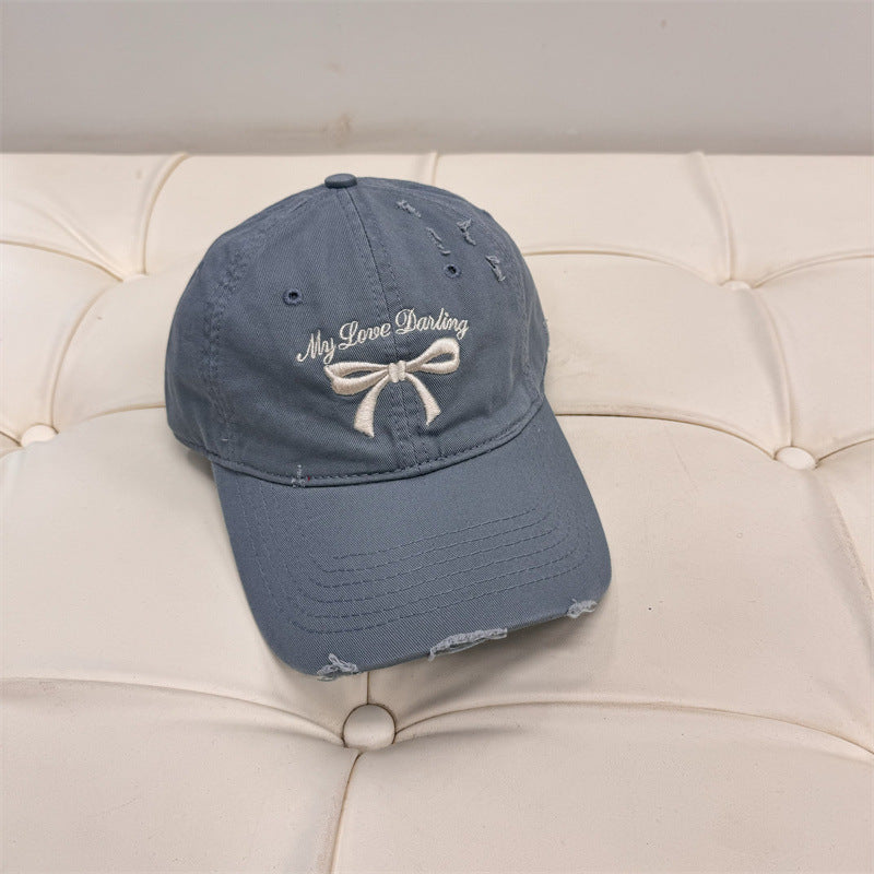 Damen Distressed Baumwoll-Baseballmütze mit Schleifenstickerei Brehn