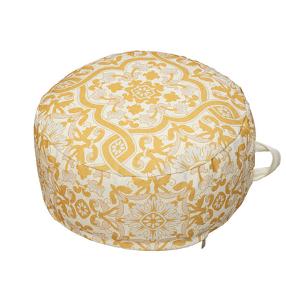 Runder Boden-Pouf mit gewebtem Ornamentmuster und Tragegriff Brehn