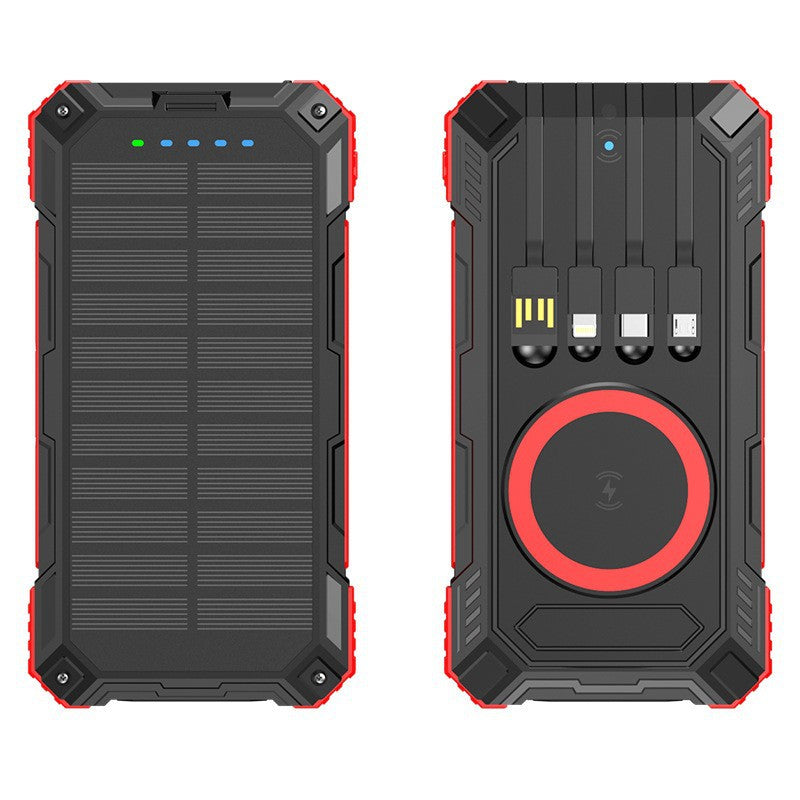 Robuste Solar-Powerbank mit Multifunktionalem Ladekabel und Integriertem Qi-Ladegerät Brehn