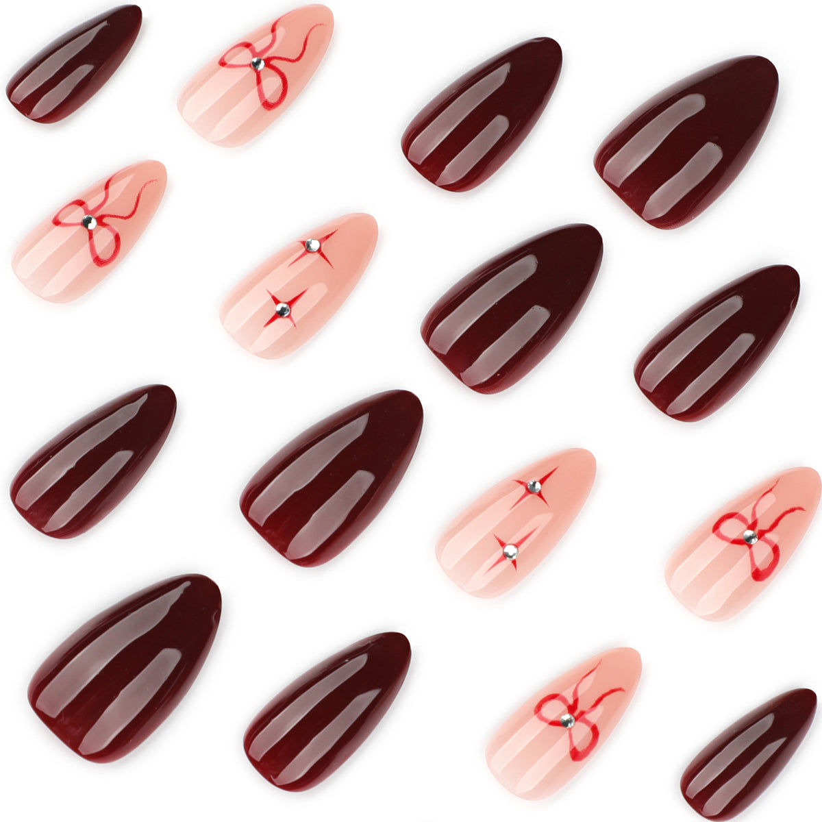 Kunstvolle Nagelkunst mit eleganten Schleifen und Strassverzierungen Brehn