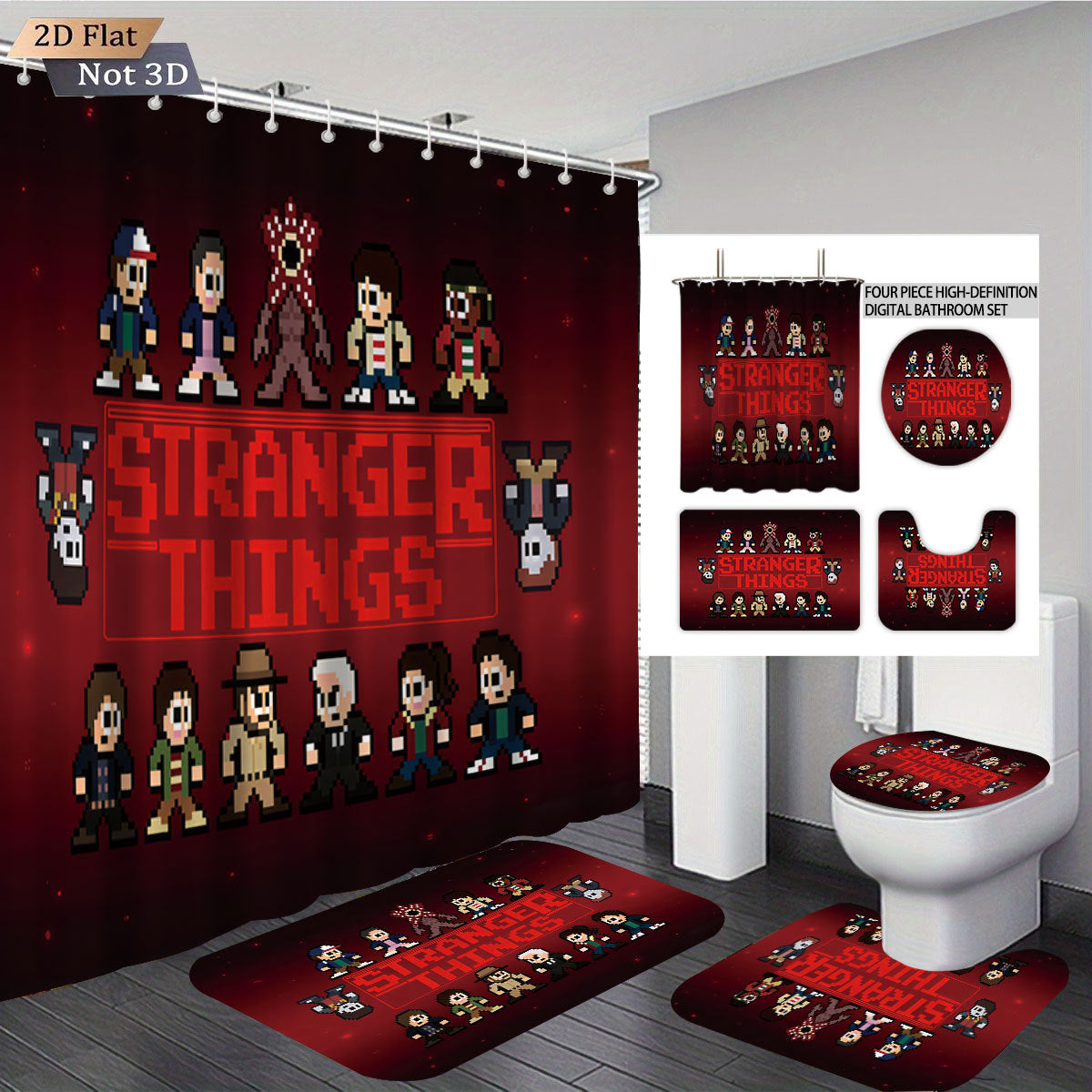 Stranger Things Abenteuer-Themen Digitales Badezimmer-Set Brehn
