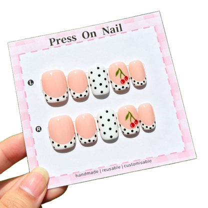 Dekoratives Press-On Nagelkunstset mit Kirsch- und Punktedesign