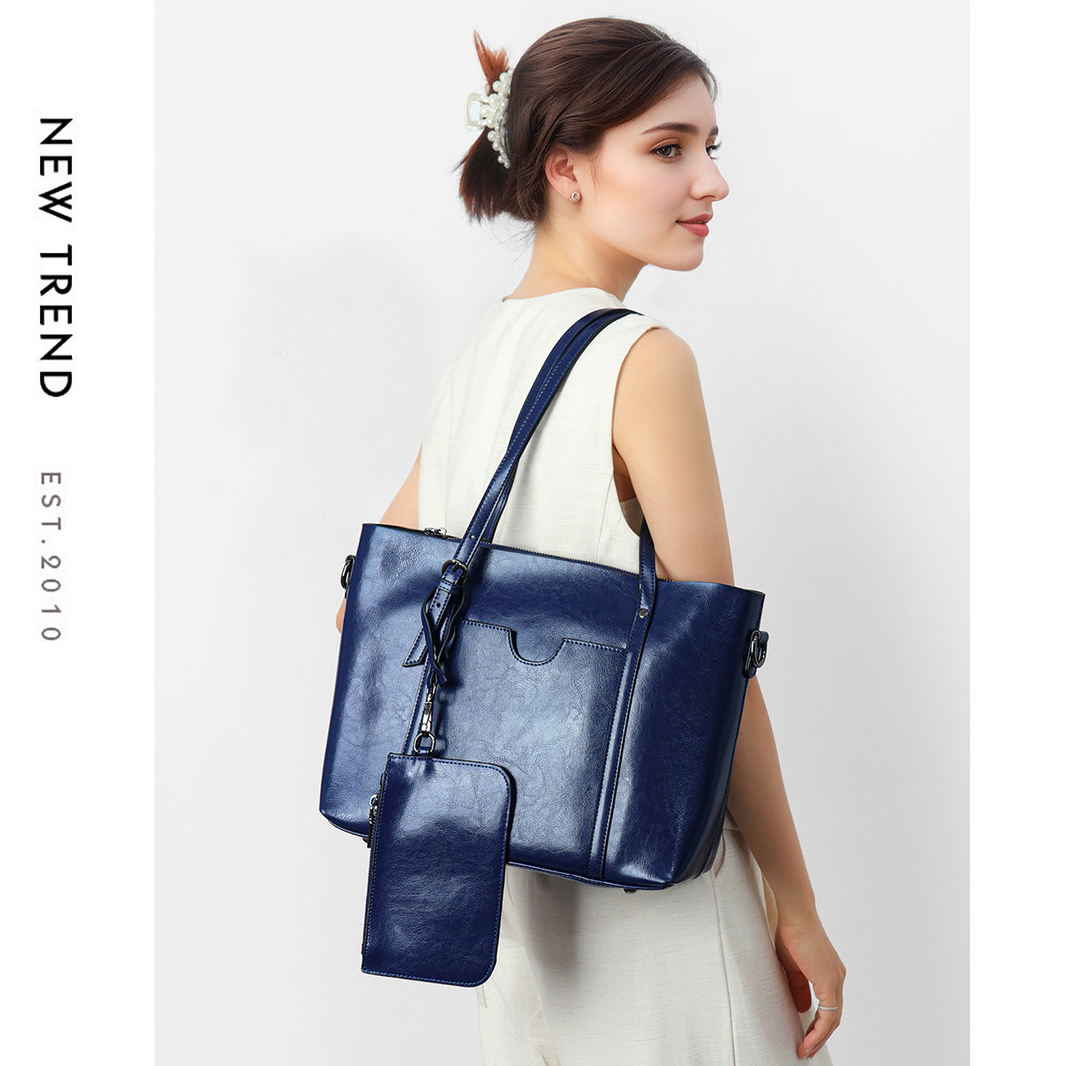 Strukturiert Leder-Optik Tote Bag mit abnehmbarem Beutel