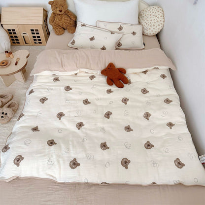 Kinder-Musselin-Steppbett-Set mit niedlichem Bären-Print