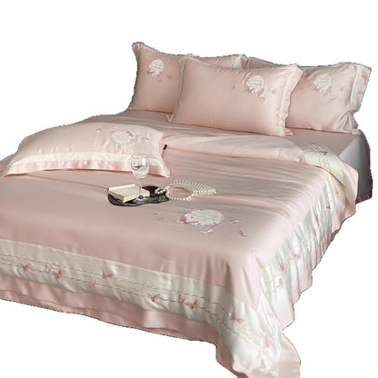 Bestickte Satin-Feel Schmetterlings Bettbezug Bettwäsche Set