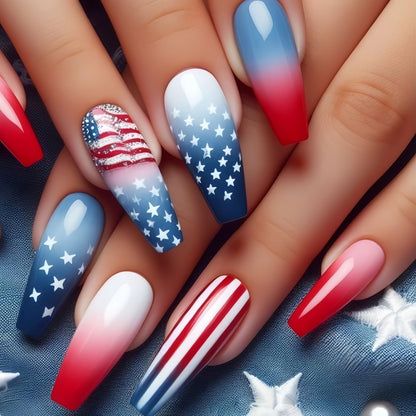 Kunstnagelset mit patriotischem Design Brehn