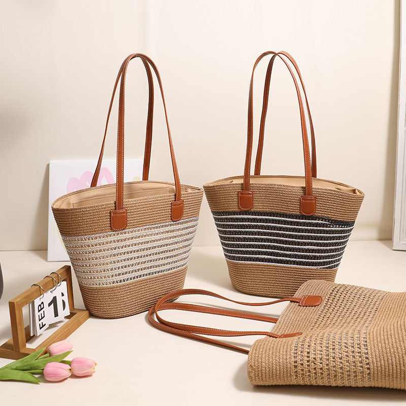 Elegante Bast-Tasche mit Lederakzenten Brehn