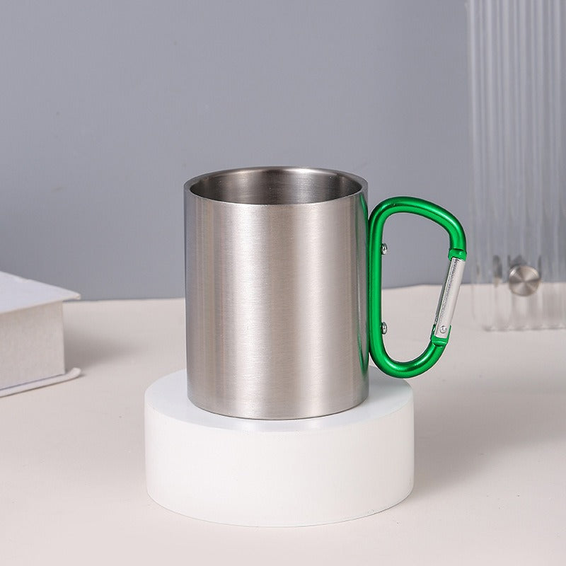 Damen Edelstahl Kaffeebecher mit Karabinergriff Brehn