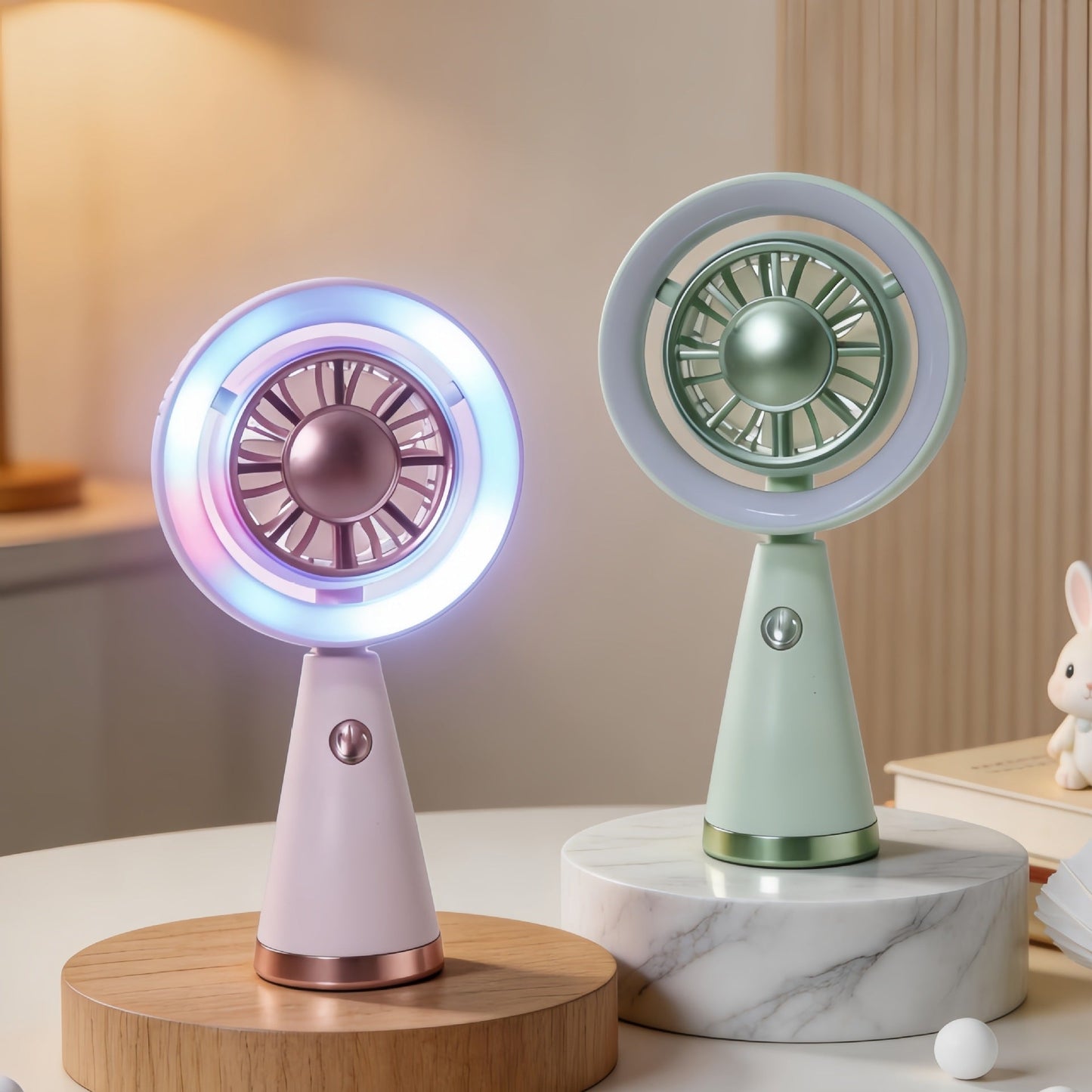 Frauen Tragbarer Mini Ventilator mit Bunt LED Licht Brehn