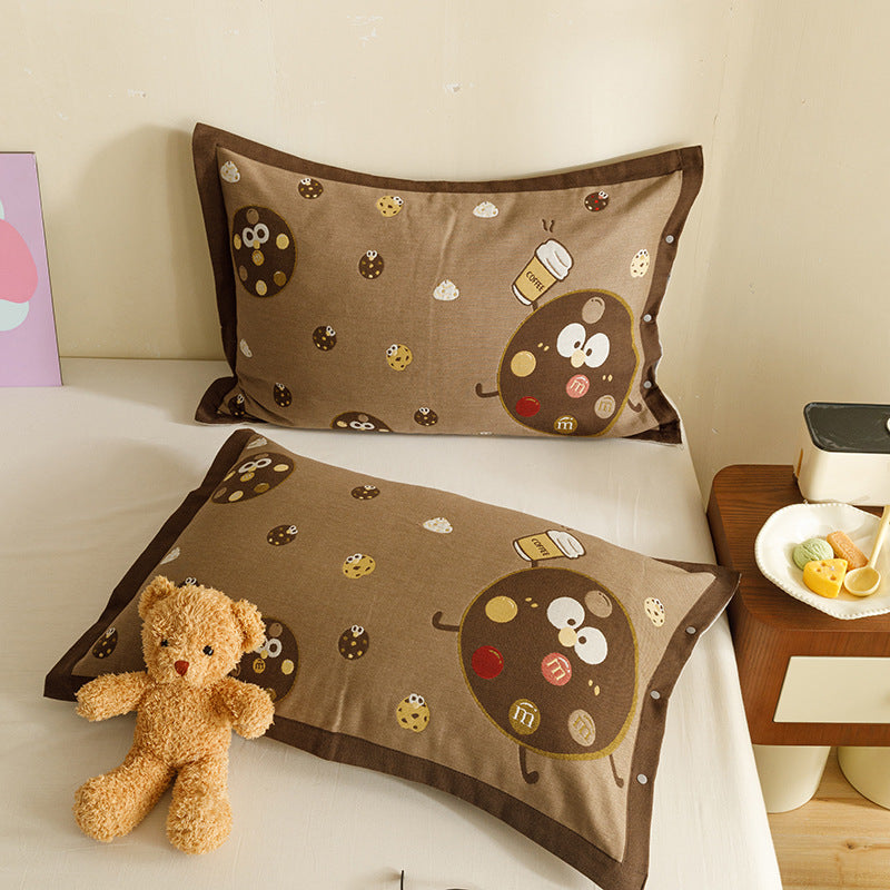 Kinder- und Jugend-Kissenbezug-Set mit niedlichem Haustiermotiv, Herz-Print und Knopfverschluss