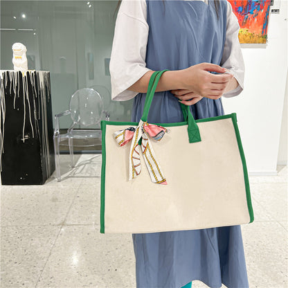 Geräumige Leinenshopper-Tasche mit dekorativem Band