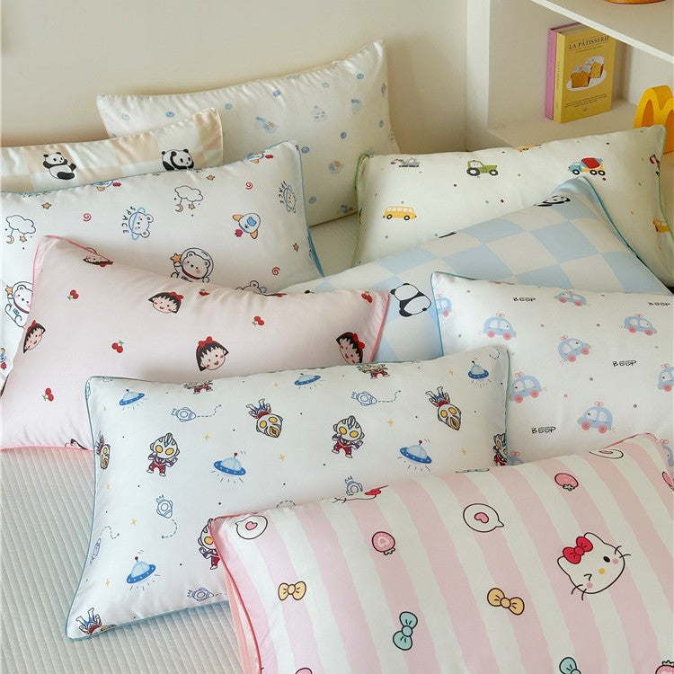 Kinder-Kissenbezug-Set aus Baumwollsatin mit Panda-Print und kariertem Design Brehn
