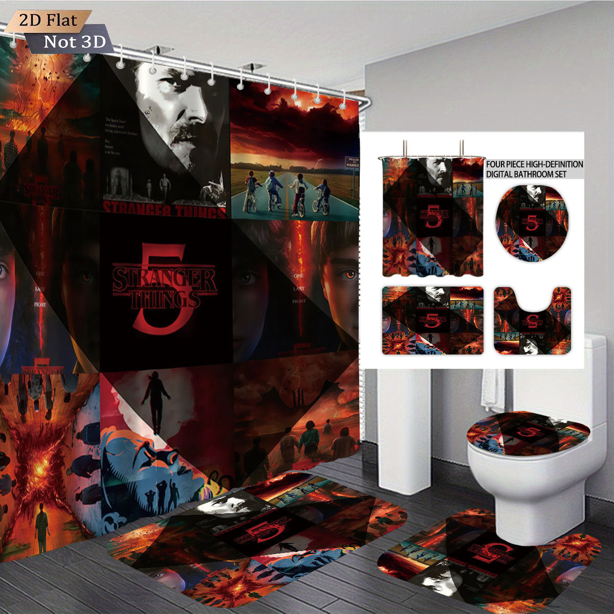 Stranger Things Abenteuer-Themen Digitales Badezimmer-Set Brehn
