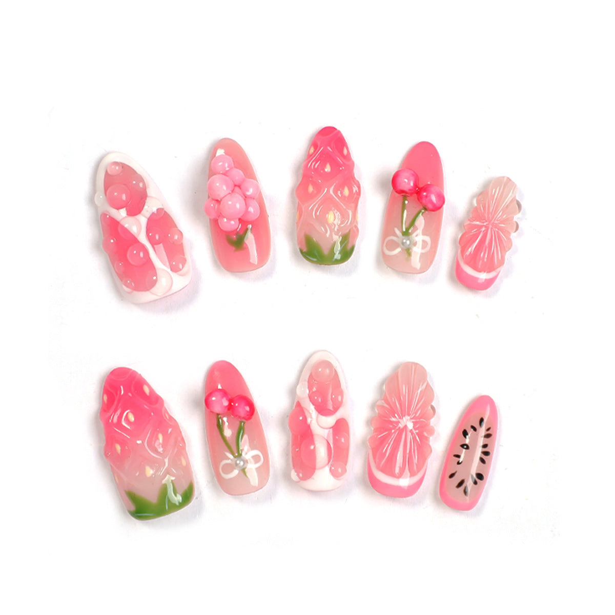 Kreatives Nagel-Set mit fruchtigen und floralen Designs Brehn