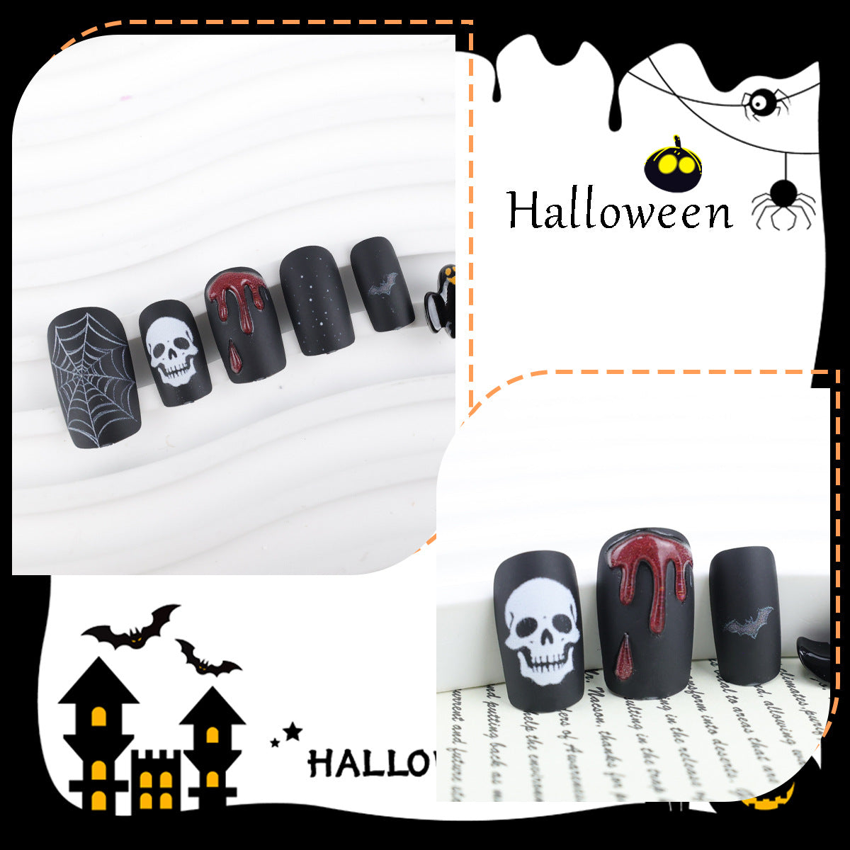 Halloween Kunstnagelset mit gruseligen Motiven Brehn
