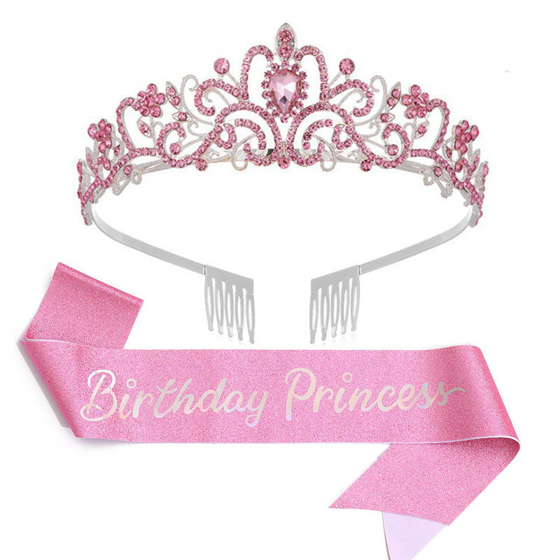 Damen Glitzernde Prinzessinnenkrone mit Birthday Princess Schärpe Brehn