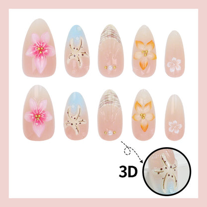 Kunstnagelset mit floralen Motiven und strahlenden Akzenten Brehn