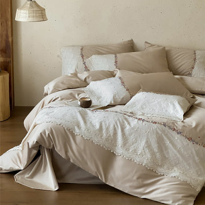 Bestickte Spitze Baumwoll-Satin Bettbezug Set