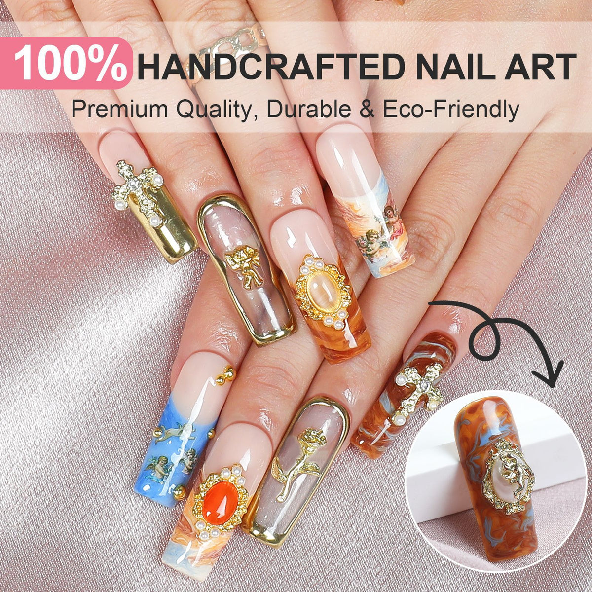 Kreatives Kunstnagelset mit luxuriösen Verzierungen Brehn