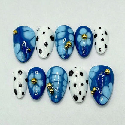 Künstlerisches Blumen- und Tupfen-Press-On-Nail-Art-Set Brehn