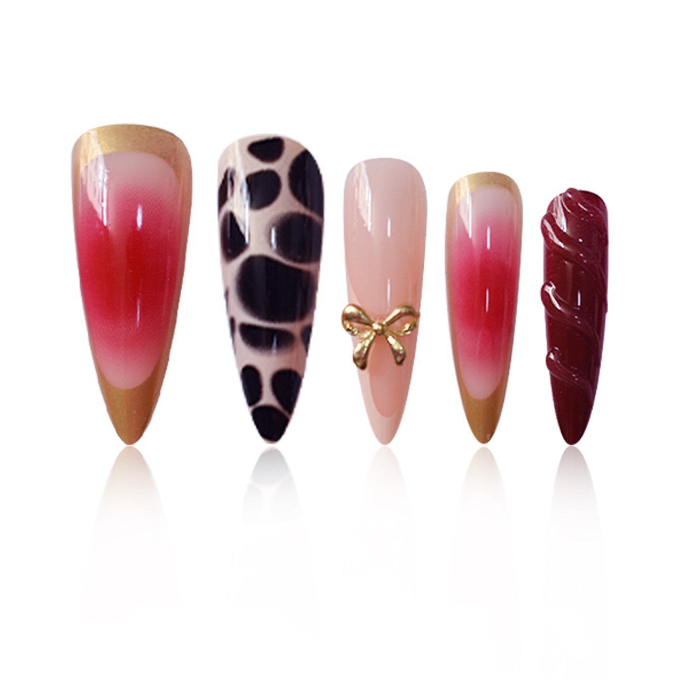 Künstlerisches Stiletto Press-On Nagelset mit einzigartigen Akzenten Brehn