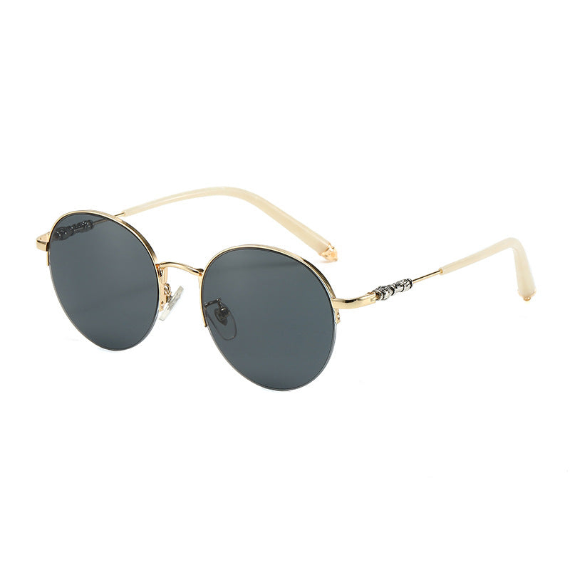 Damen runde Sonnenbrille mit elegantem Metallrahmen und komfortablen Nasenpads Brehn