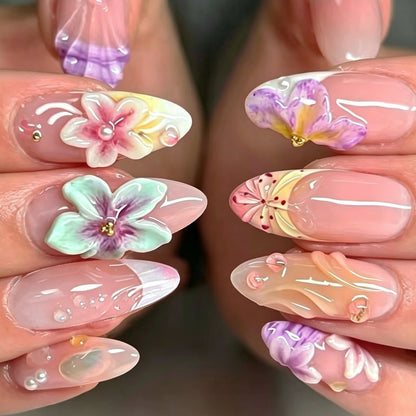 Künstlerisches Florales Press-On Nagelset Brehn