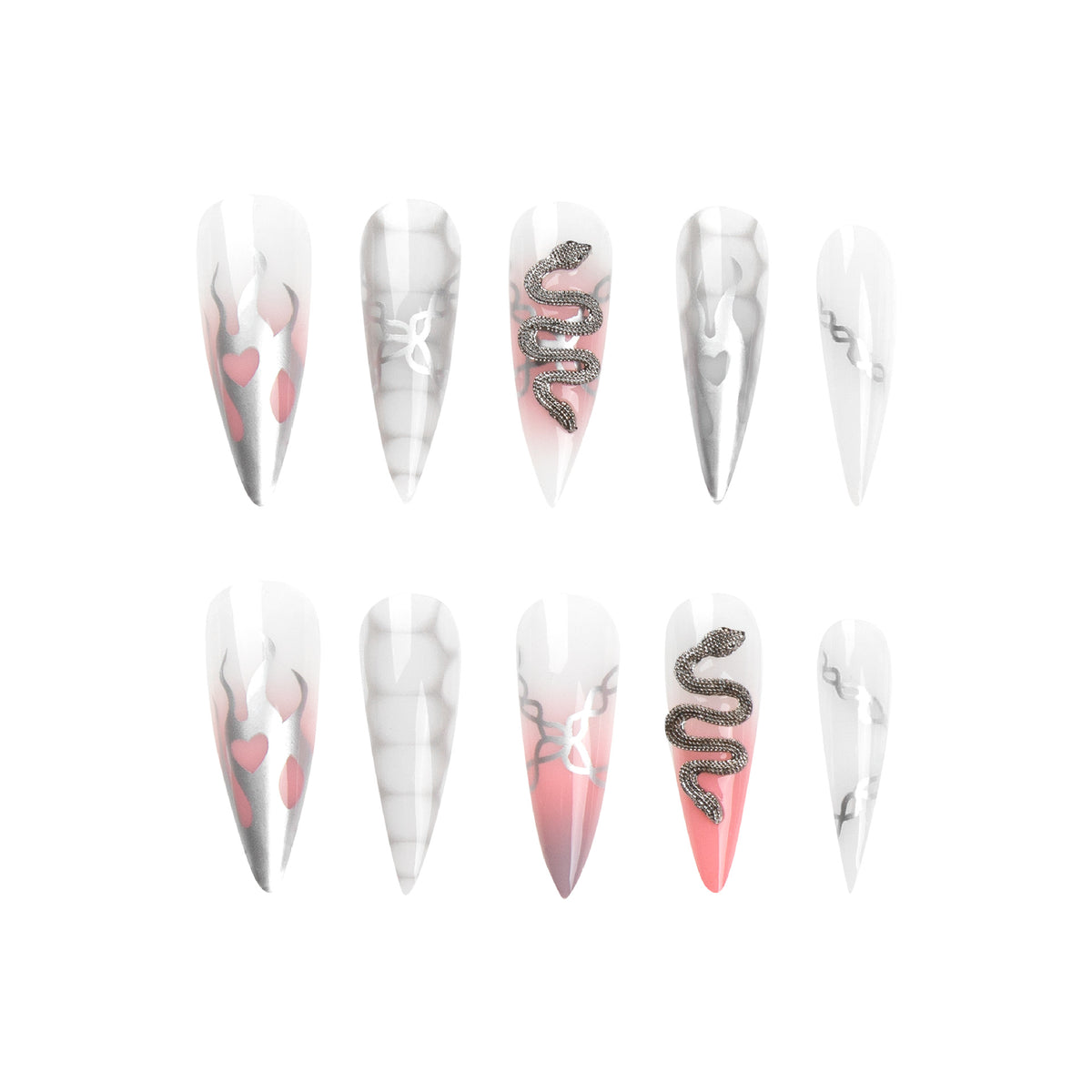 Kunstvolle Stiletto-Nägel mit Schlangen-Motiv Brehn