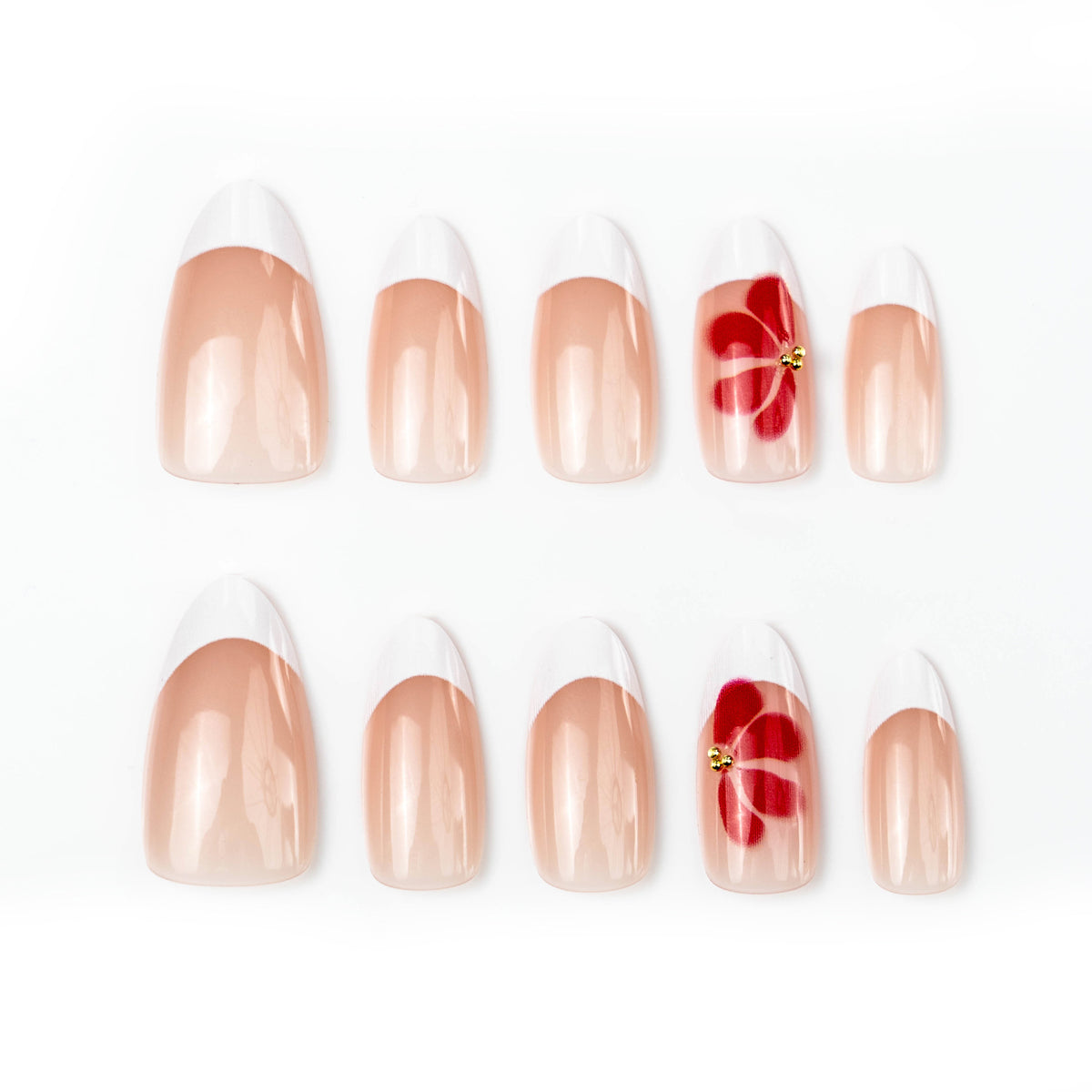 Elegante Blumenakzent Druck-auf-Nagelkunst Brehn