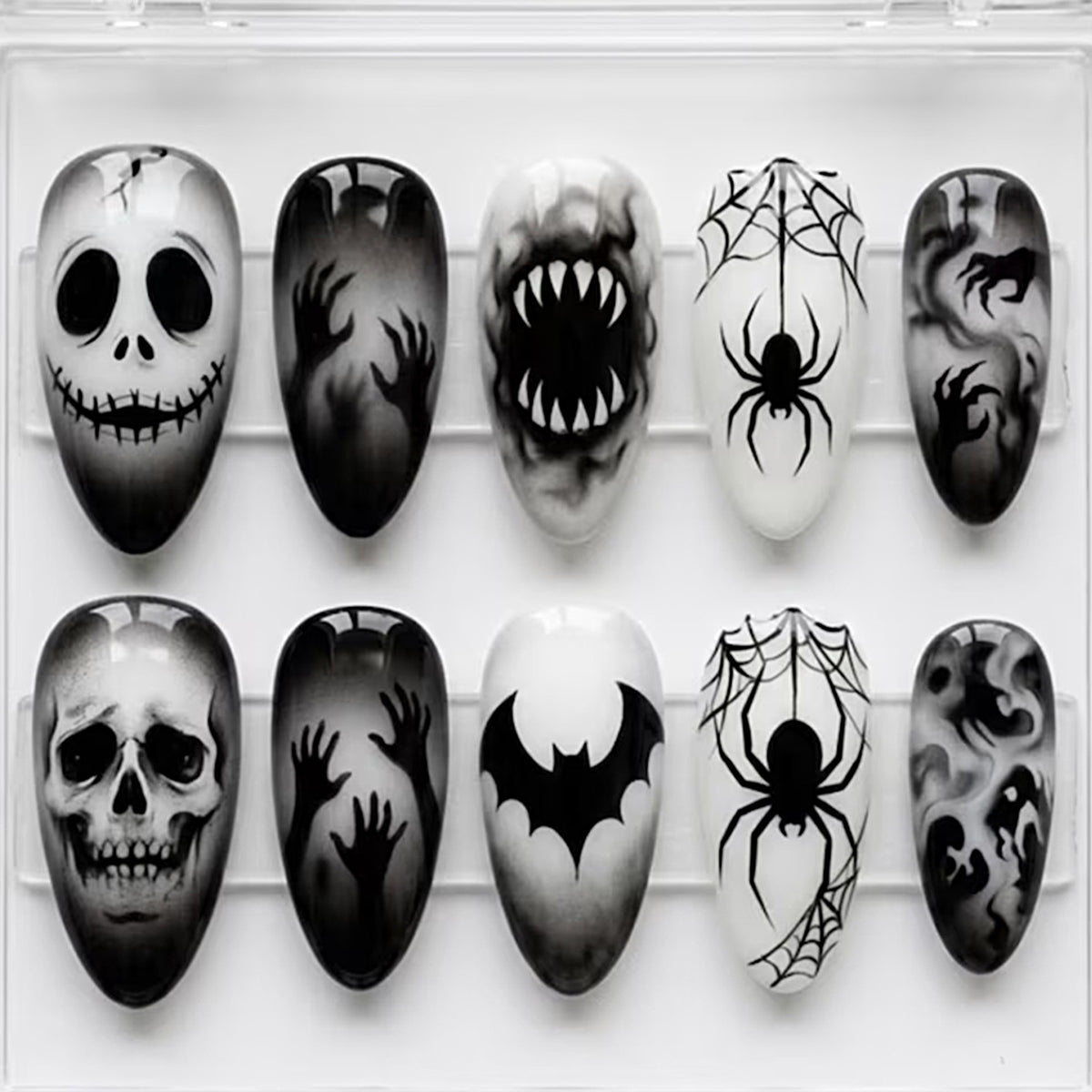 Kreatives Kunstnagelset mit gruseligen Motiven Brehn
