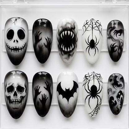 Kreatives Kunstnagelset mit gruseligen Motiven Brehn