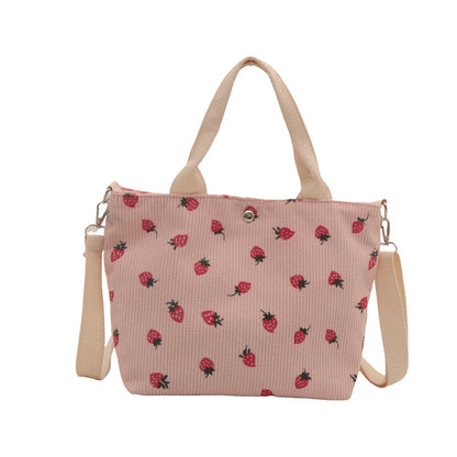 Niedliche Erdbeer-Print-Canvas-Shopper-Tasche
