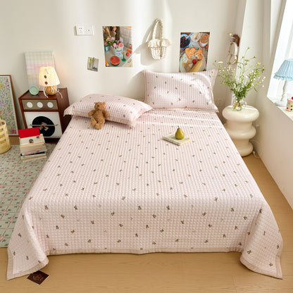 Gesteppte Baumwollbettdecke-Set mit Wendbarem Uni-Rücken und Mini Teddy Motiv