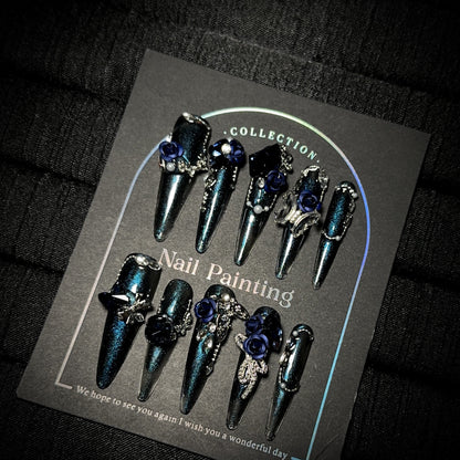 Glamorous Stiletto Press-On Nagel Set mit floralen Verzierungen