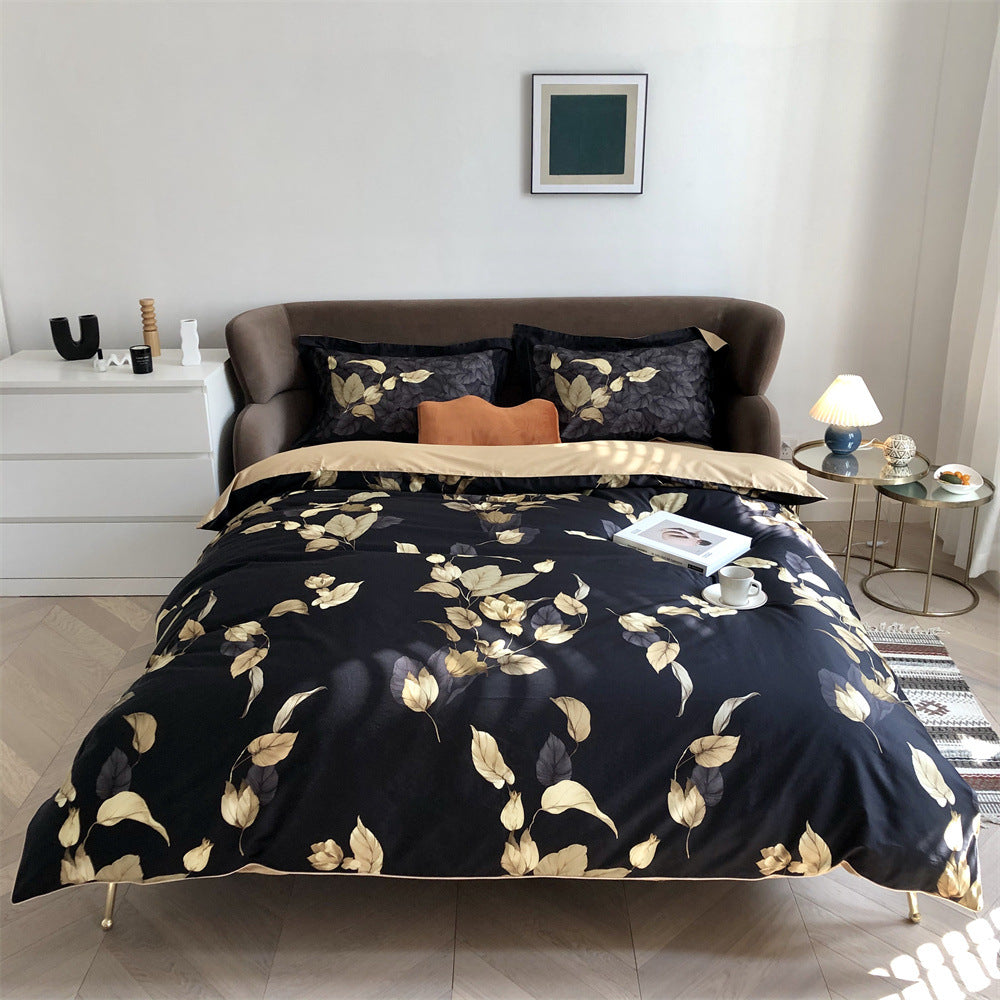 Luxuriöse Baumwollsatin-Bettwäsche-Garnitur mit großfloralem botanischem Print