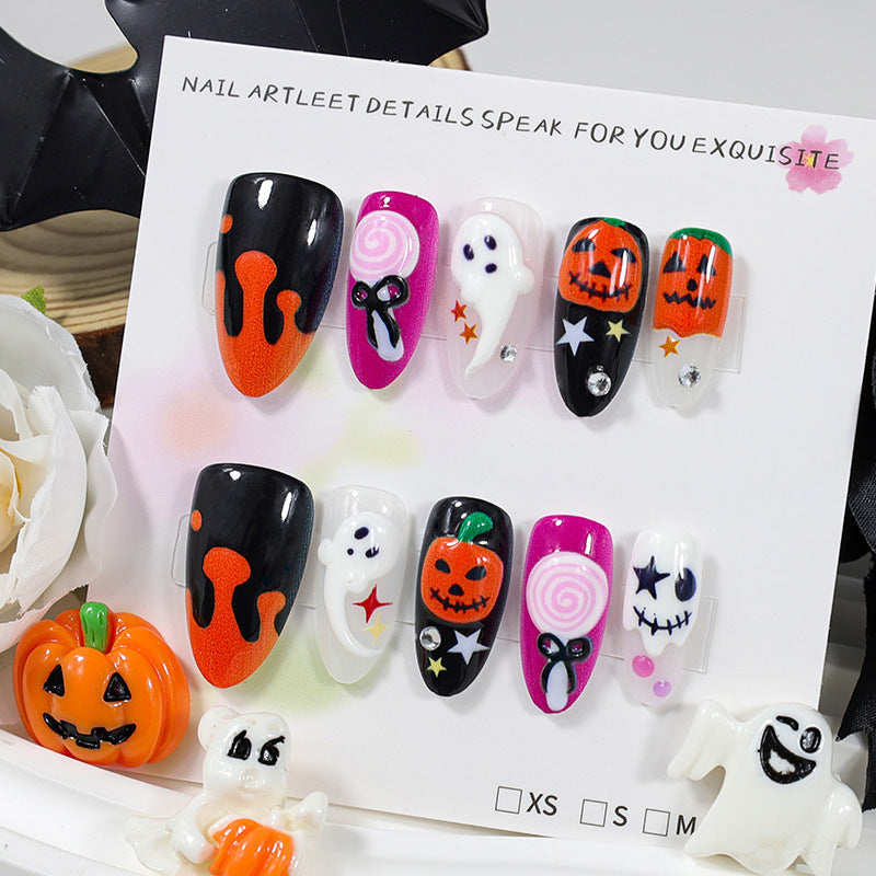 Halloween Kunstnagelset mit kreativen Geister- und Kürbismotiven Brehn